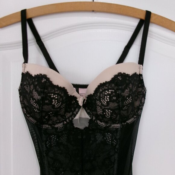 New Victoria's Secret Side Zipper Lace Bustier Garter Black Nude Push-Up 34C - Picture 2 of 11